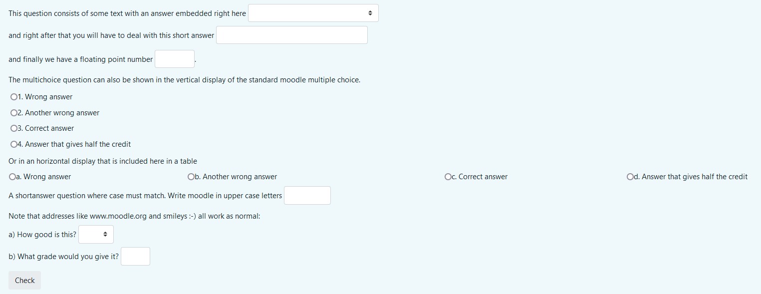 Quiz - Cloze Question Type Example